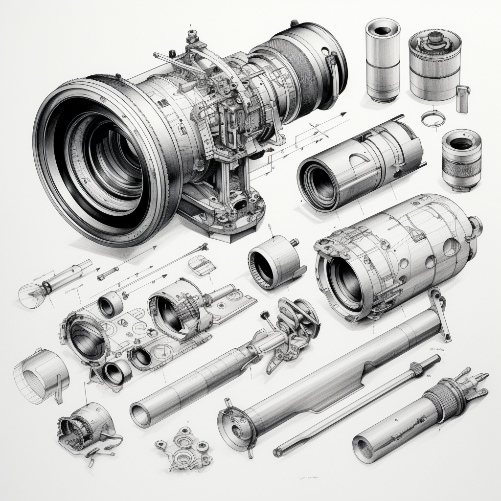 pencil_drawing_of_exploded_view_of_long_zoom_lens_ass pencil_drawing_of_exploded_view_of_long_zoom_lens_ass